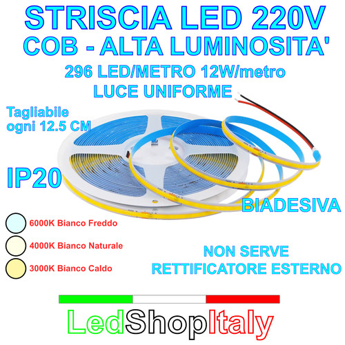 Striscia led 220v cob 12w - striscia,