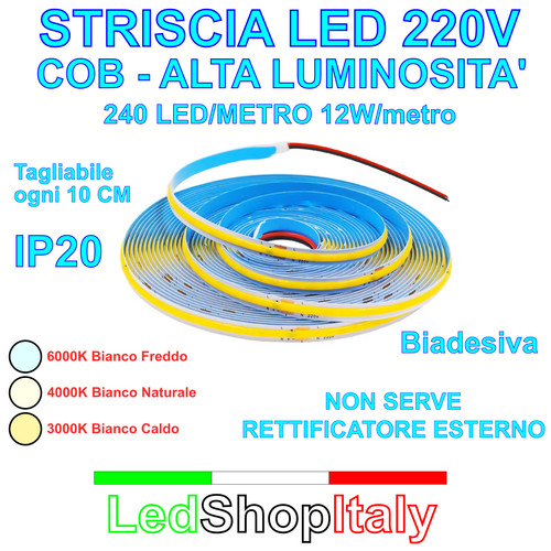Striscia led 220v cob - 220v, 12w/m