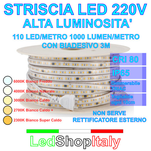 Striscia led bianca 220v - led, 12w/m